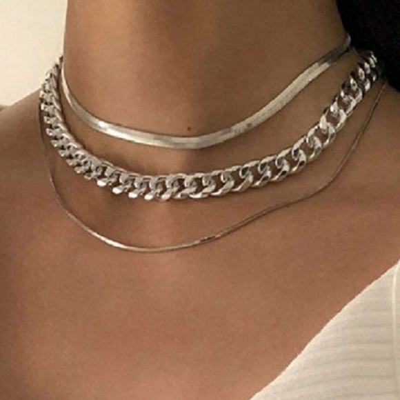 Silver or Gold Tone Chunky Chain Multilayer Necklace - Picture 1 of 5